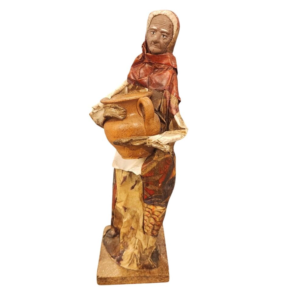 Vintage Handmade Mexican Folk Art Paper Mache Woman Pottery Jug Figurine 12.5"